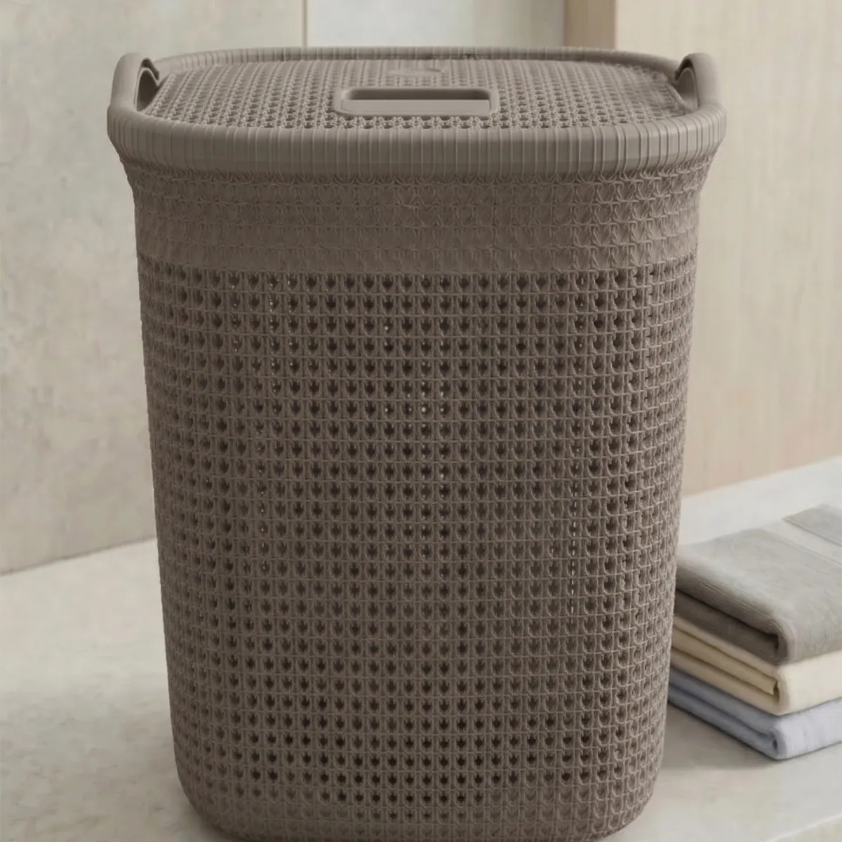 GENERICO - Cesto Canasto Para Ropa Khipu 60 Lts Con Tapa - Color Taupe