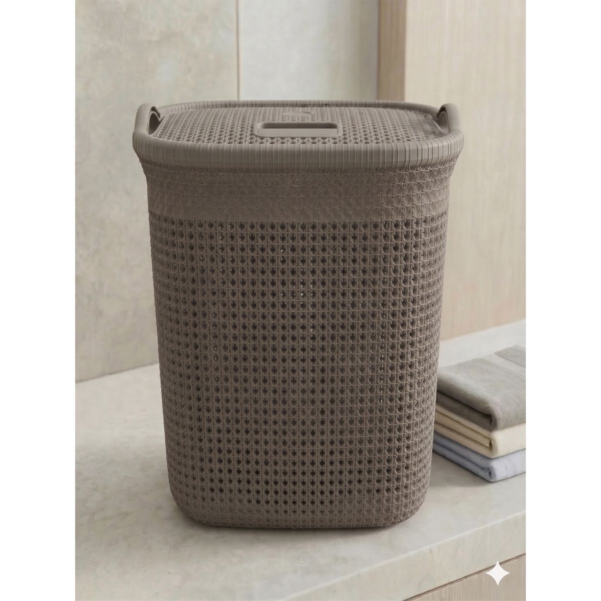 GENERICO - Cesto Canasto Para Ropa Khipu 60 Lts Con Tapa - Color Taupe