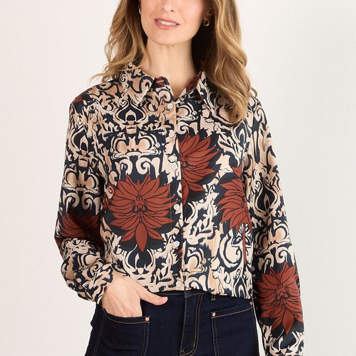 MA GRIFFE - Blusa Fantasia Mujer Café Magriffe