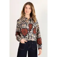 MA GRIFFE - Blusa Fantasia Mujer Café Magriffe