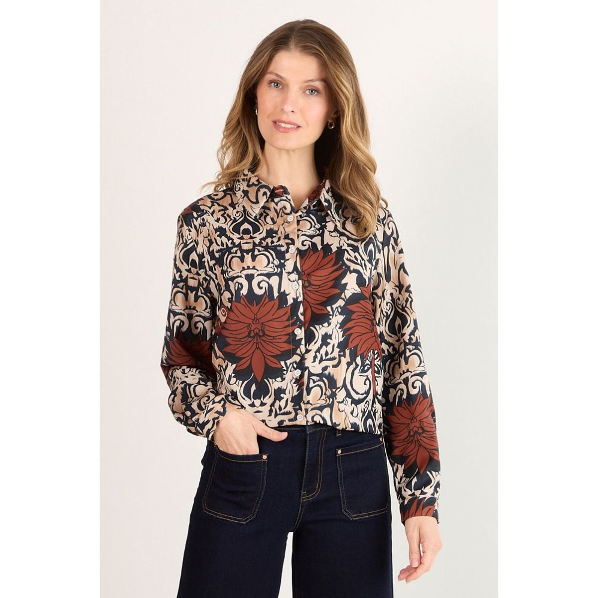 MA GRIFFE - Blusa Fantasia Mujer Café Magriffe