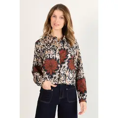 MA GRIFFE - Blusa Fantasia Mujer Café Magriffe