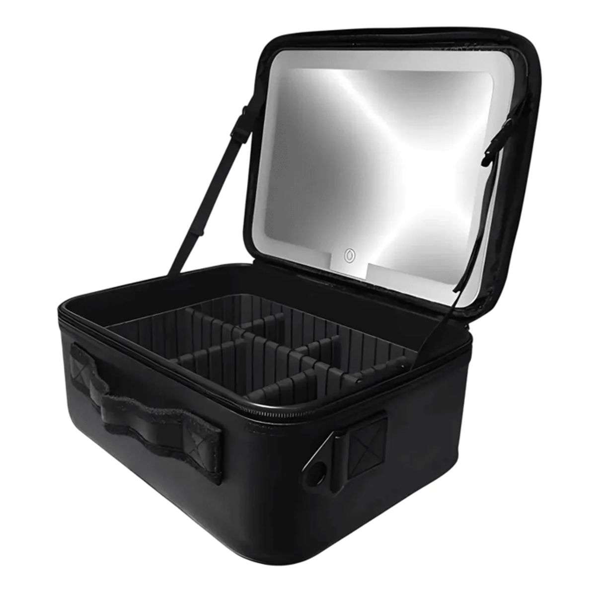 TASBEL - Cosmetiquero de Viaje con Espejo LED Recargable Organizador Maquillaje 25x22cm Negro Rosa Tasbel
