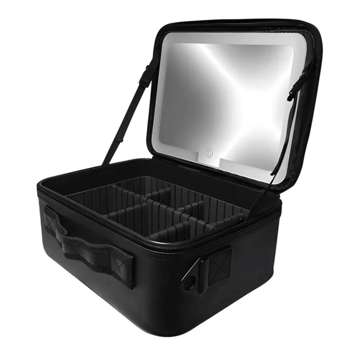 TASBEL - Cosmetiquero de Viaje con Espejo LED Recargable Organizador Maquillaje 25x22cm Negro Rosa Tasbel