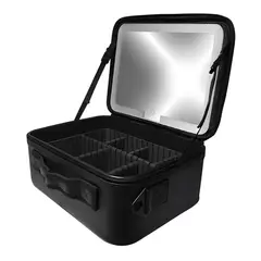 TASBEL - Cosmetiquero de Viaje con Espejo LED Recargable Organizador Maquillaje 25x22cm Negro Rosa