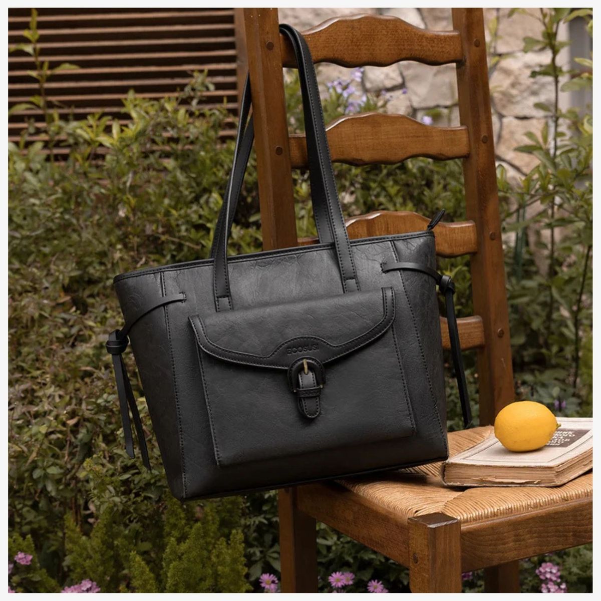 ECOSUSI - Ecosusi Bolso Tote Evelina de Papel Lavable 14L para 13 pulg Negro