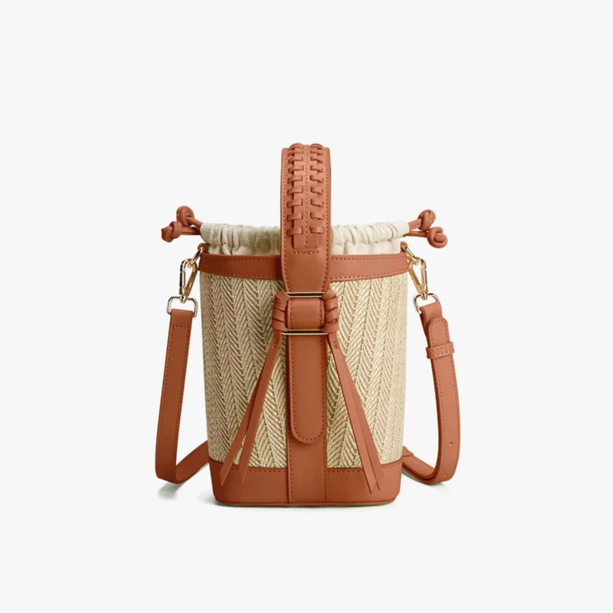 ECOSUSI - Ecosusi Bolso Bandolera Tipo Cubo Marina de Rafia Natural Marrón
