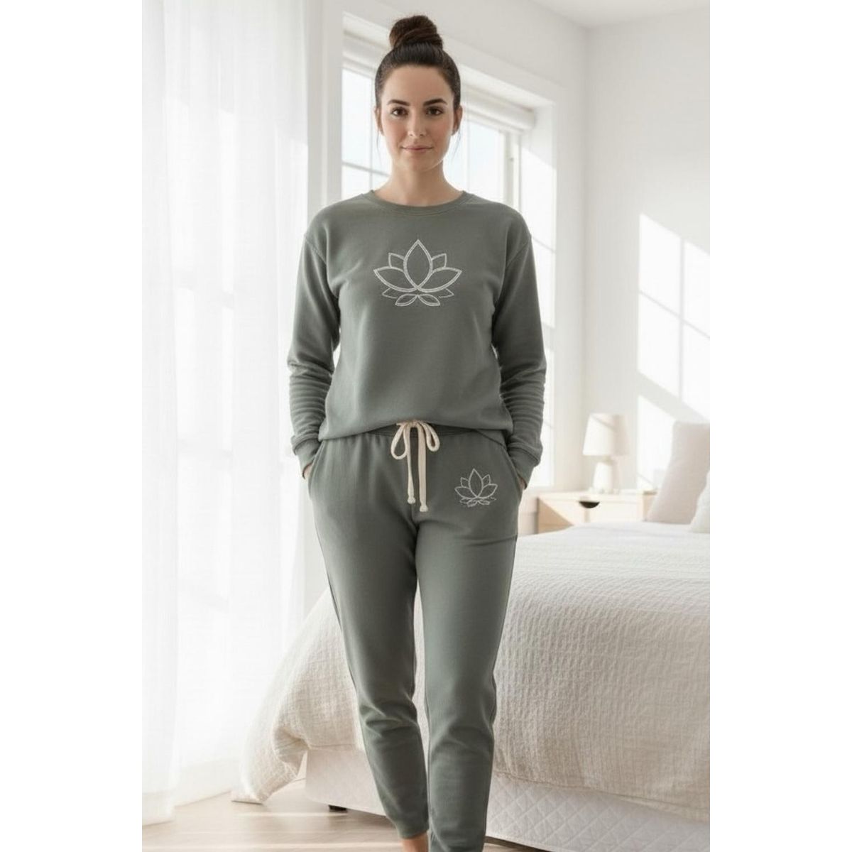 KOWHAI - Pijama Franela Mujer Estampado Flor de Loto Verde