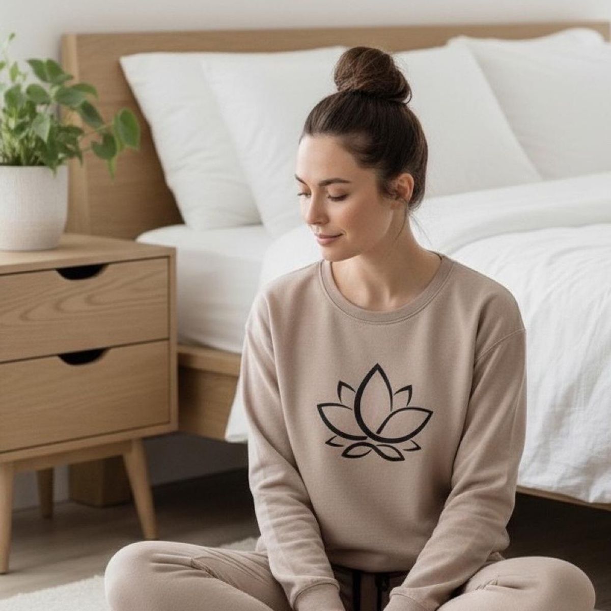 KOWHAI - Pijama Franela Mujer Estampado Flor de Loto Beige