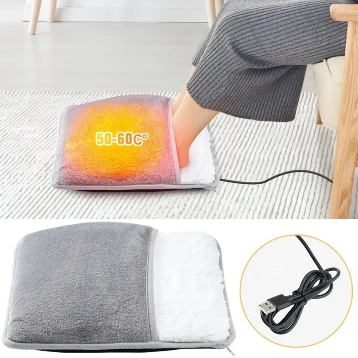 MOVI - Calienta Pies USB con Felpa Térmica, calor inmediato y diseño cómodo y portátil