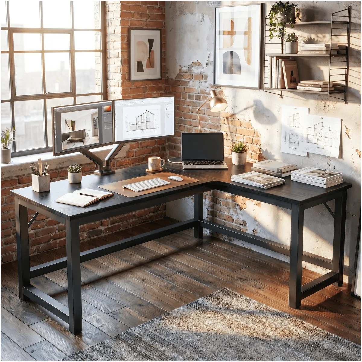 HOMER DESIGN - Escritorio Esquinero Forma L Base Metal Oficina 140x60x75cm XLB00704TP