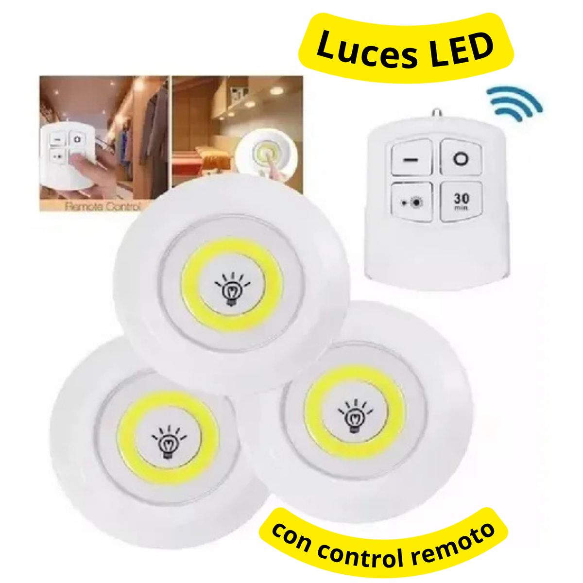 MOVI - Set de 3 Luces LED de Emergencia COB con Control Remoto