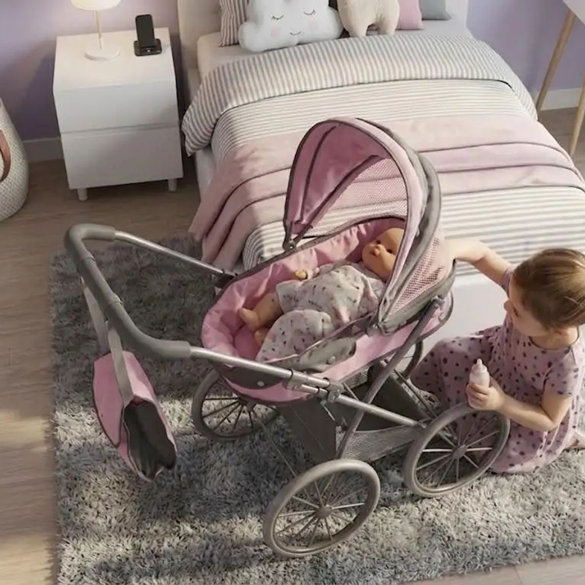 GENERICO - Coche de Paseo para Muñecas hasta 48 cm + Bolso