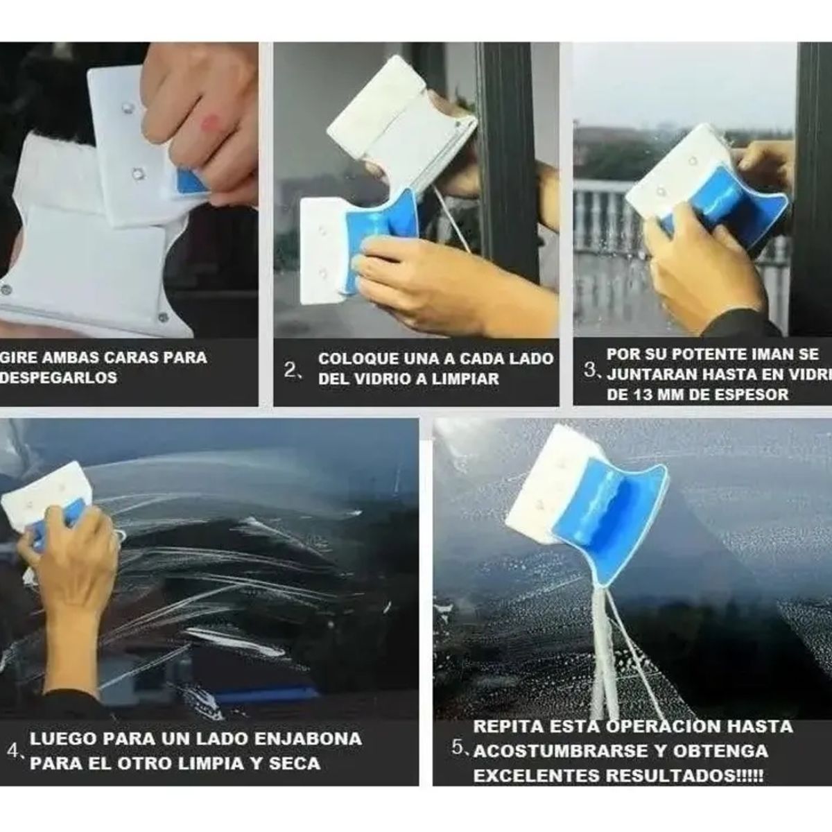 IRM - Limpia Vidrios X2 Magnetico Ventanas Departamento Hogar Iman Doble Cara Multiuso FIGOIMPORT