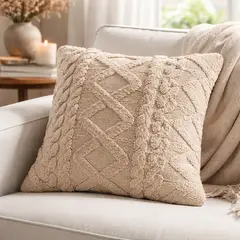 GENERICO - Cojín Con Relleno 45x45cm Con Relieve Rombos Suave Marron claro Para Sofas