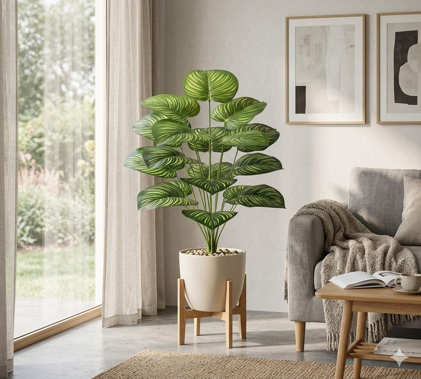Planta Artificial Interior Decorativa Hojas Ralladas 80 Cm