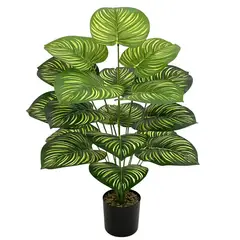 ARBUSTO REAL - Planta Artificial Interior Decorativa Hojas Ralladas 80 Cm