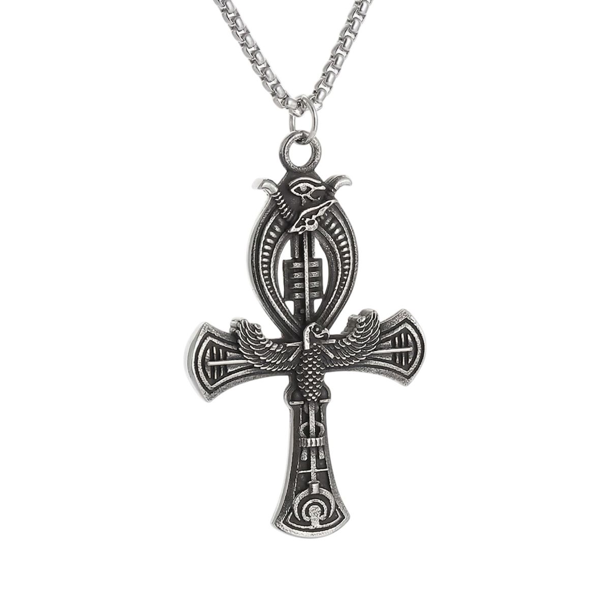 TODOJOYAS - Collar Cruz Egipcia Ankh Ojo de Horus Cadena Acero 60cm