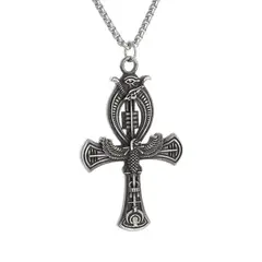 TODOJOYAS - Collar Cruz Egipcia Ankh Ojo de Horus Cadena Acero 60cm
