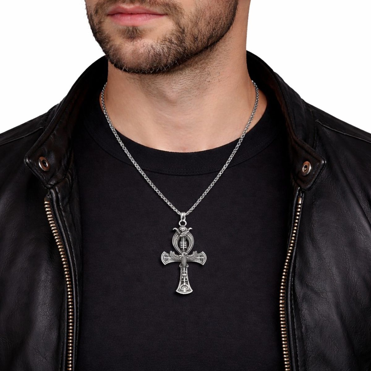 TODOJOYAS - Collar Cruz Egipcia Ankh Ojo de Horus Cadena Acero 60cm