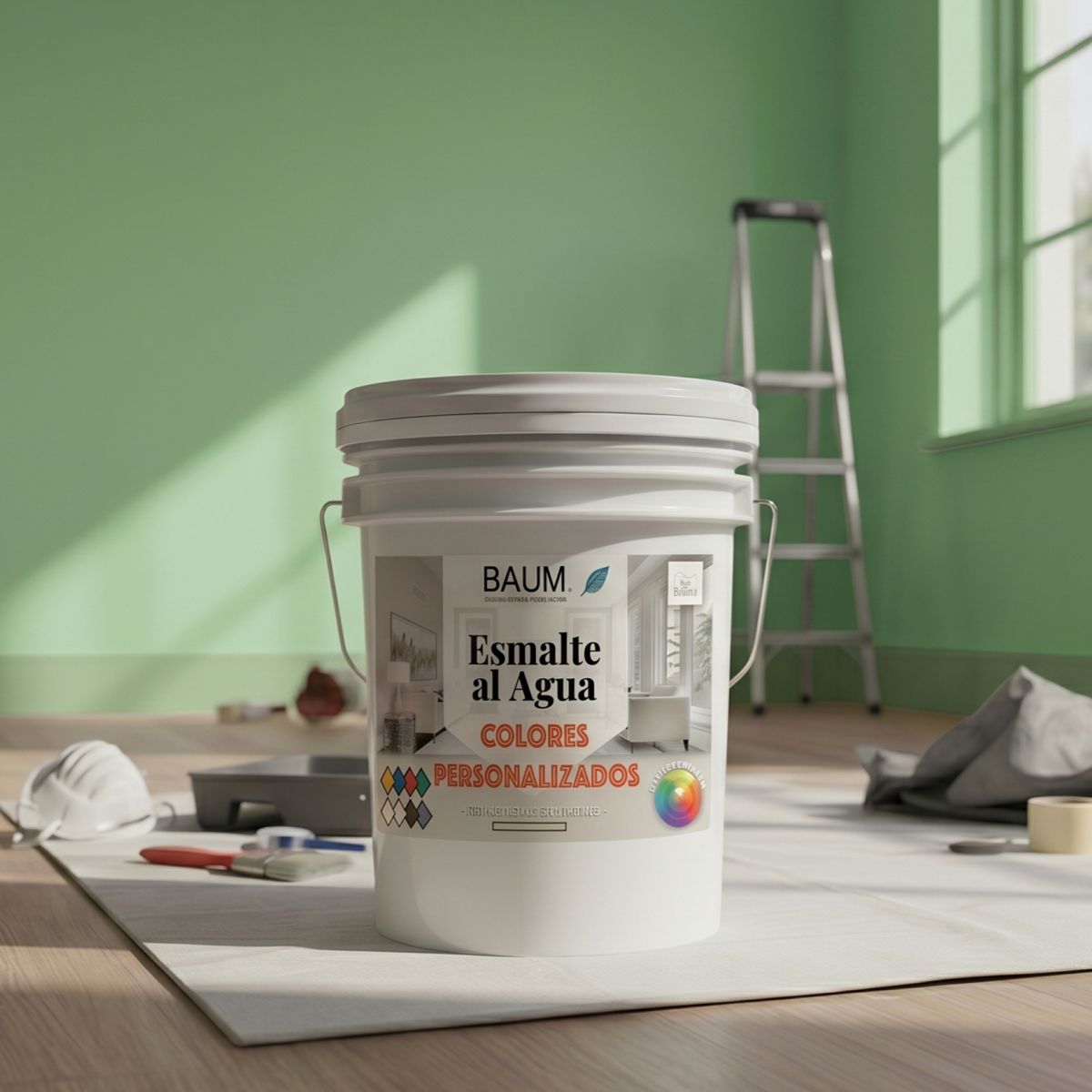 BAUM - TINETA PINTURA ESMALTE AL AGUA - VERDE OLIVA 15-T - PINTURASPROFESIONALES CHILE