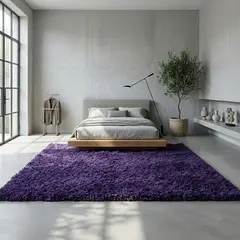 DIANA - ALFOMBRA PELUDA TIPO SHAGGY DE 150CM X 150CM COLOR MORADO LISO