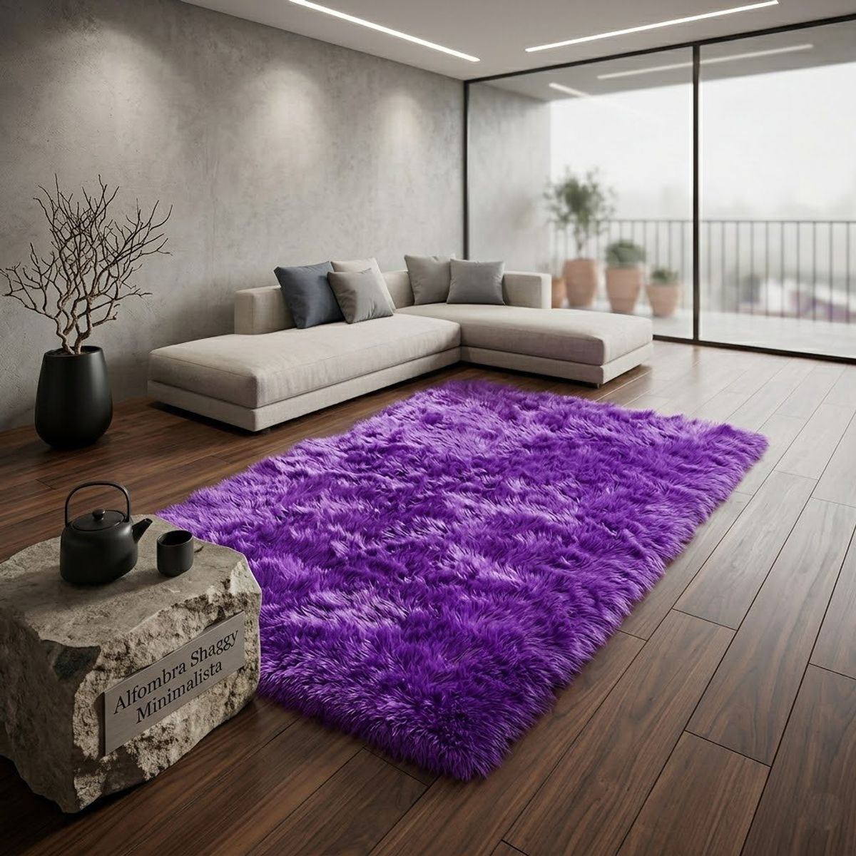 DIANA - ALFOMBRA PELUDA TIPO SHAGGY DE 150CM X 150CM COLOR MORADO JASPEADO