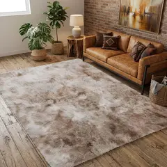 DIANA - ALFOMBRA PELUDA TIPO SHAGGY DE 150CM X 150CM COLOR BEIGE JASPEADO