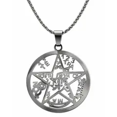 TODOJOYAS - Collar Tetragrammaton Pentágono 27mm Cadena 60cm Acero