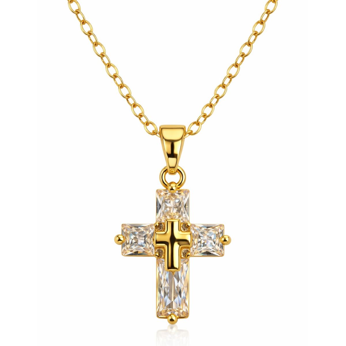 TODOJOYAS - Collar Mini Cruz Cristal Blanco y Acero Dorado
