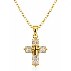 TODOJOYAS - Collar Mini Cruz Cristal Blanco y Acero Dorado