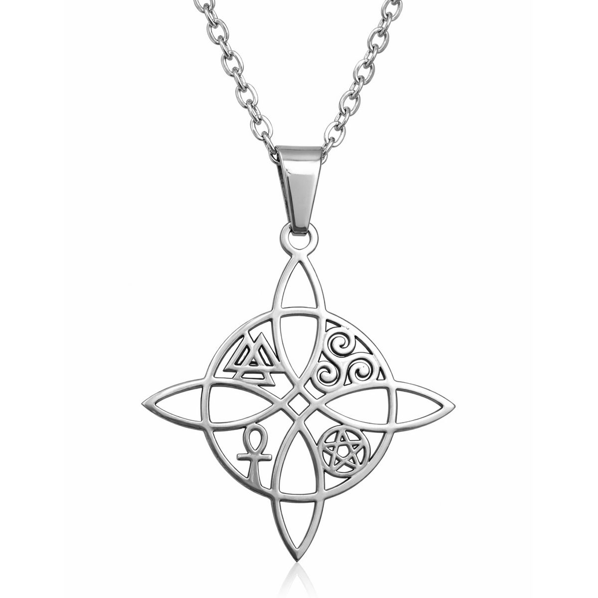 TODOJOYAS - Collar Nudo de Bruja Cinco Elementos Acero Plateado