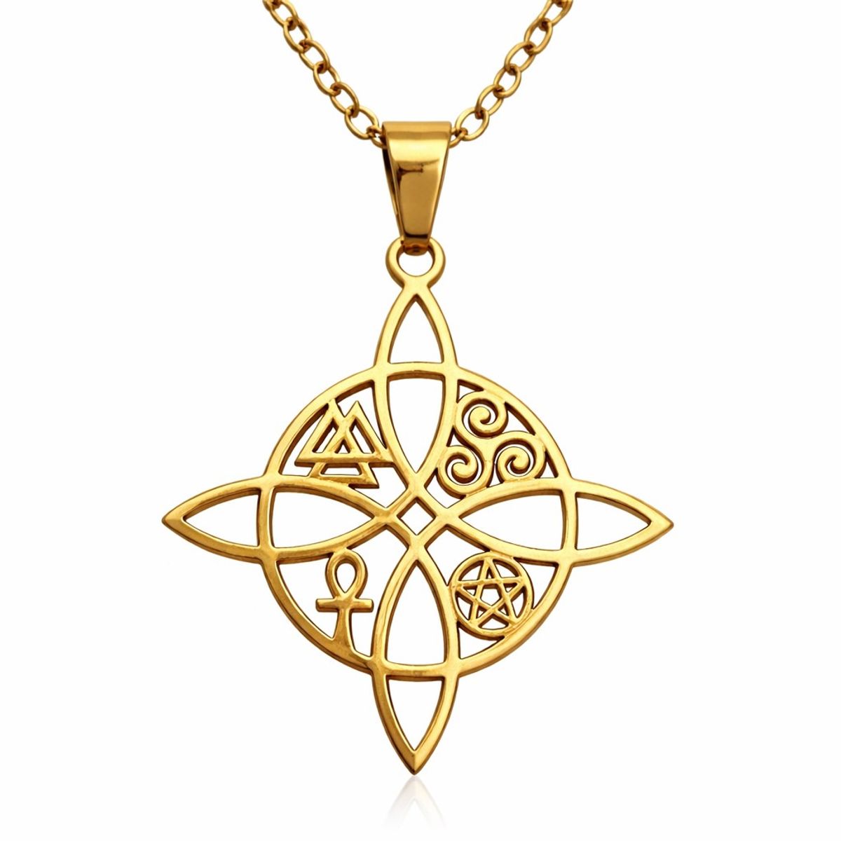TODOJOYAS - Collar Nudo de Bruja Cinco Elementos Acero Dorado