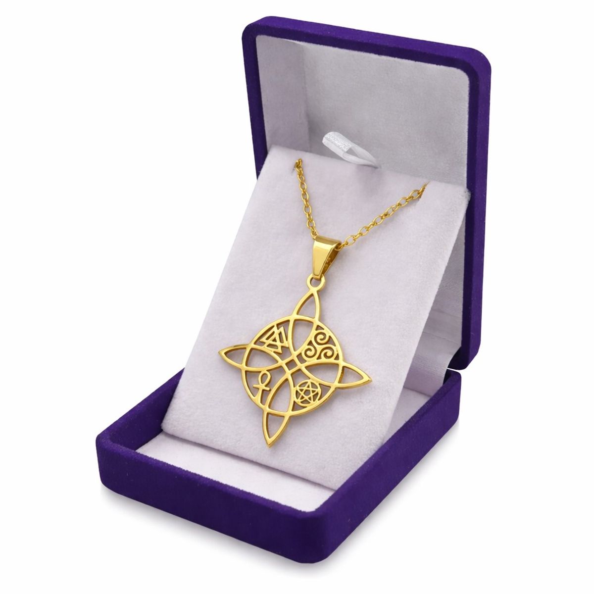 TODOJOYAS - Collar Nudo de Bruja Cinco Elementos Acero Dorado