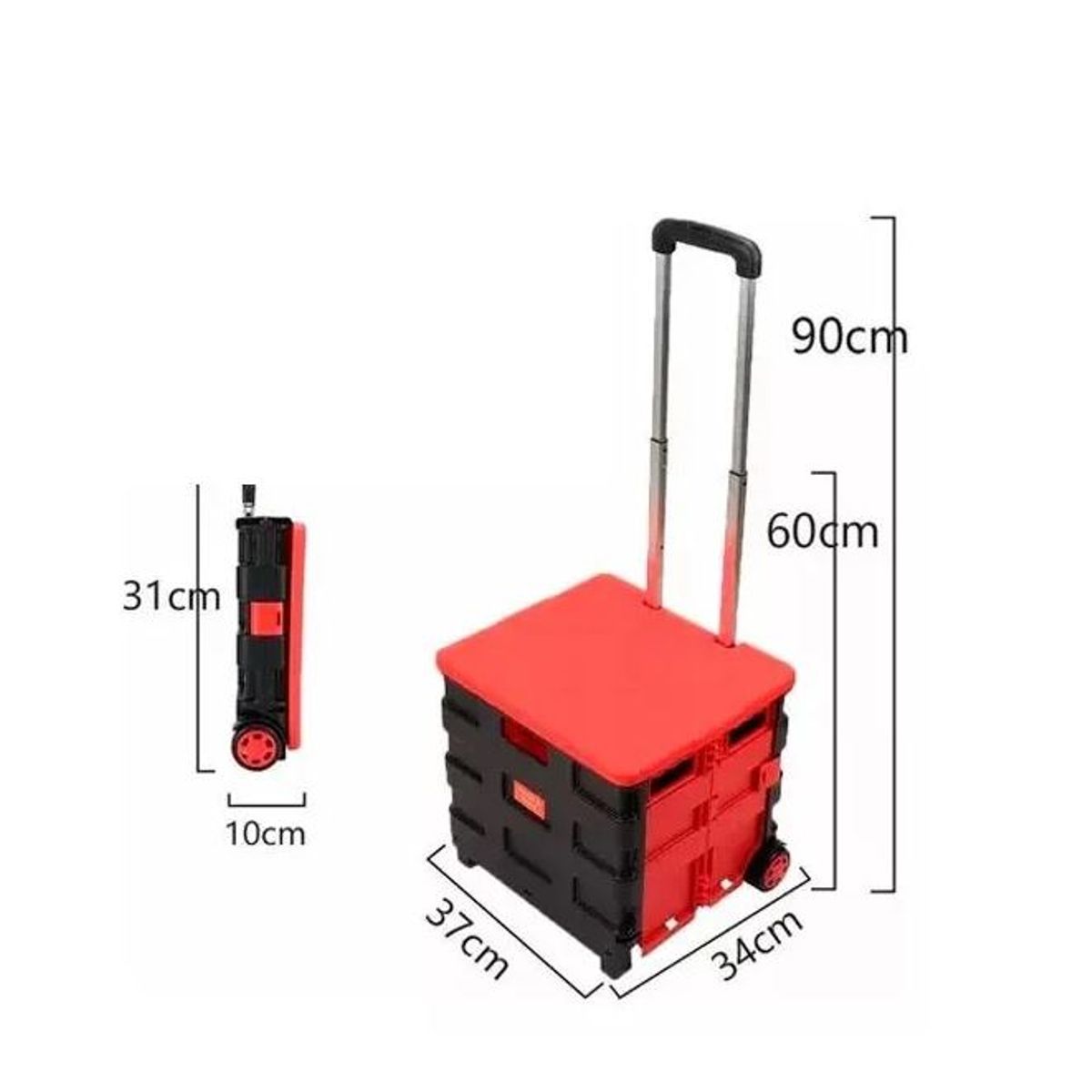 GENERICO - CARRITO DE COMPRAS PLEGABLE MULTIUSO ROJO