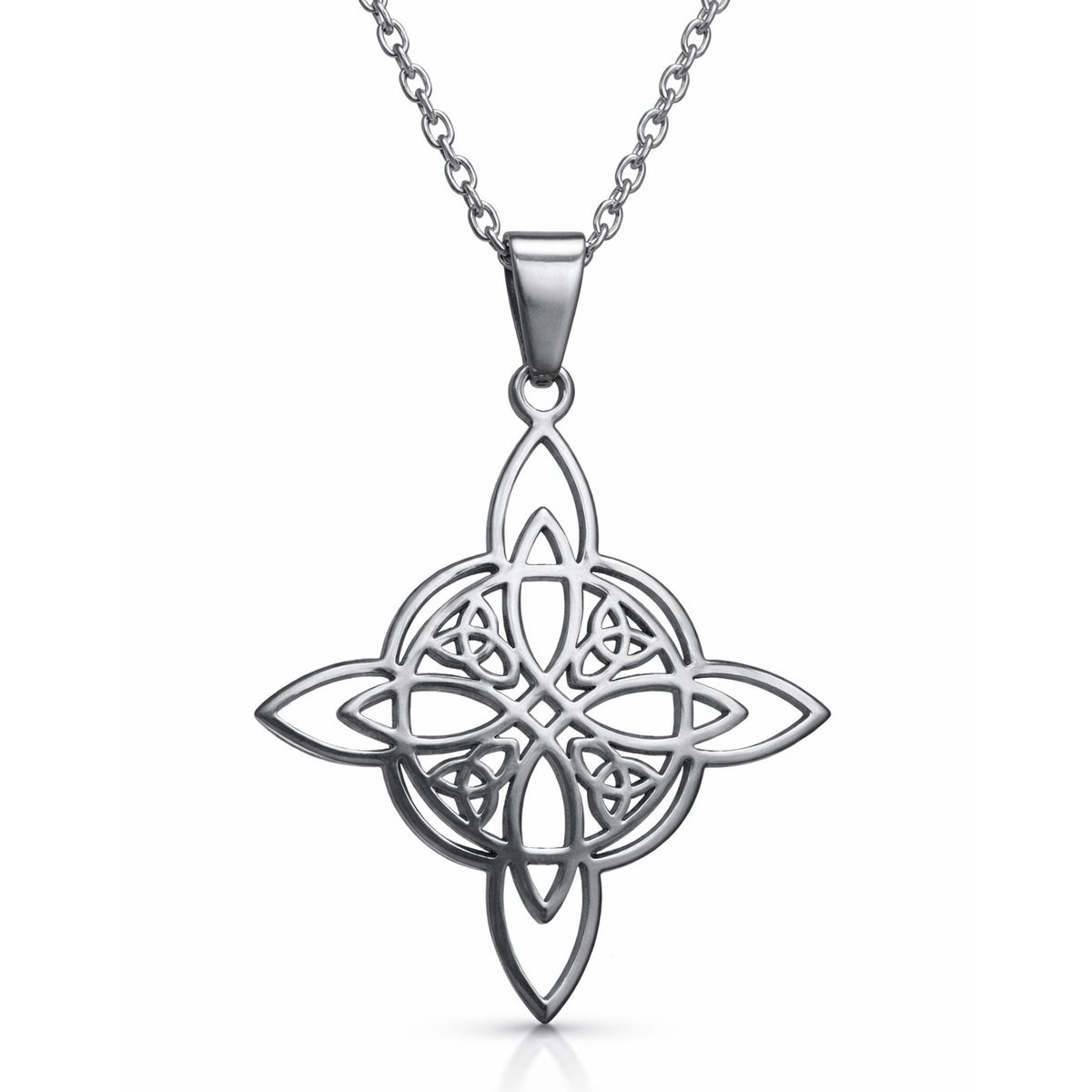 TODOJOYAS - Collar Nudo de Bruja Cuatro Triquetas Acero Plateado