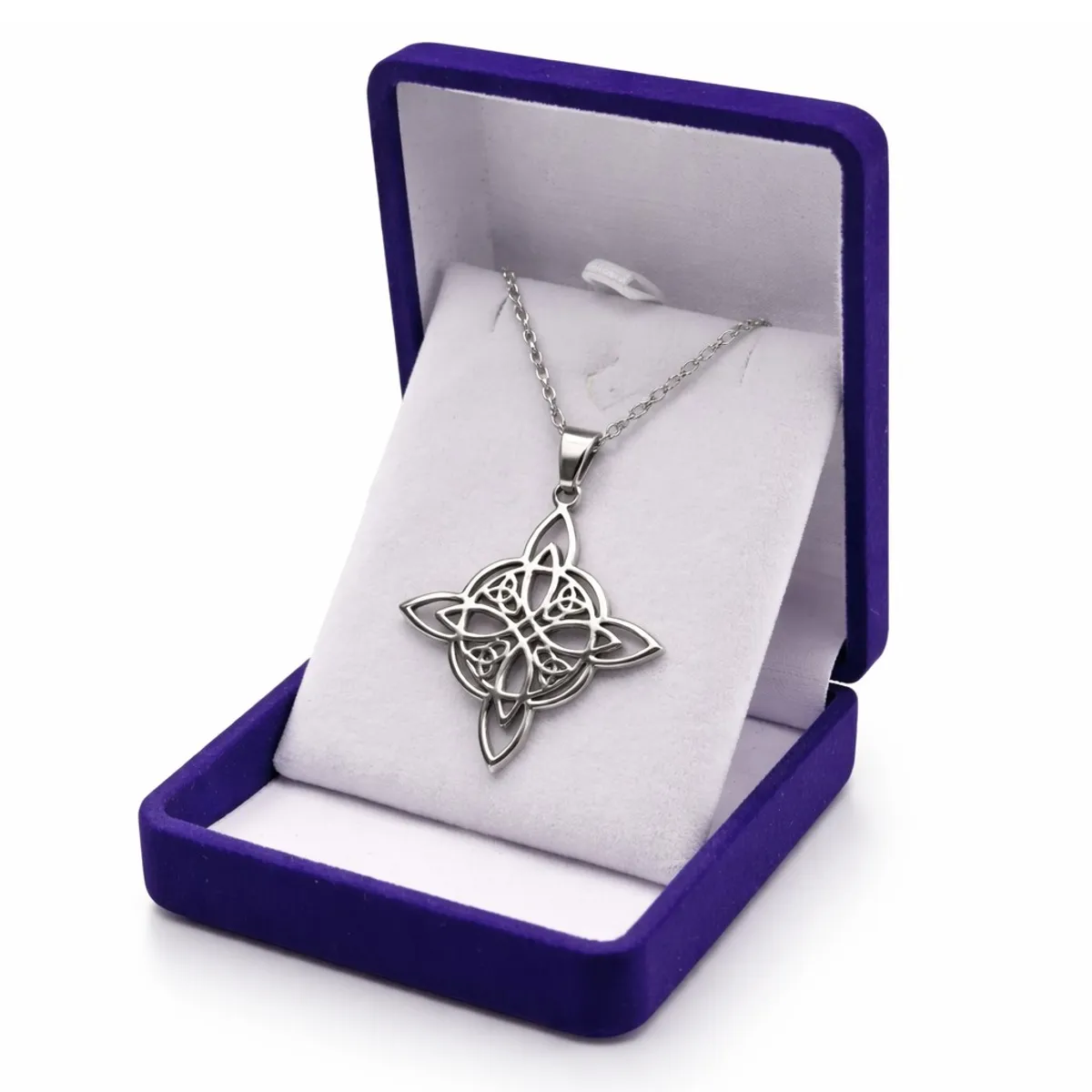 TODOJOYAS - Collar Nudo de Bruja Cuatro Triquetas Acero Plateado
