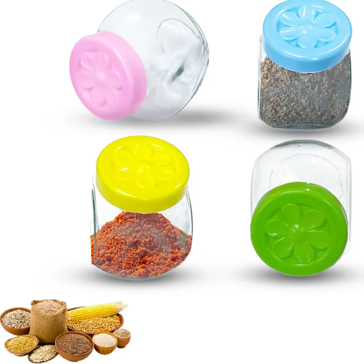 GENERICO - Set 4 Especieros De Vidrio Con Tapa Colores Cocina Condimentos Hermeticos Practicos