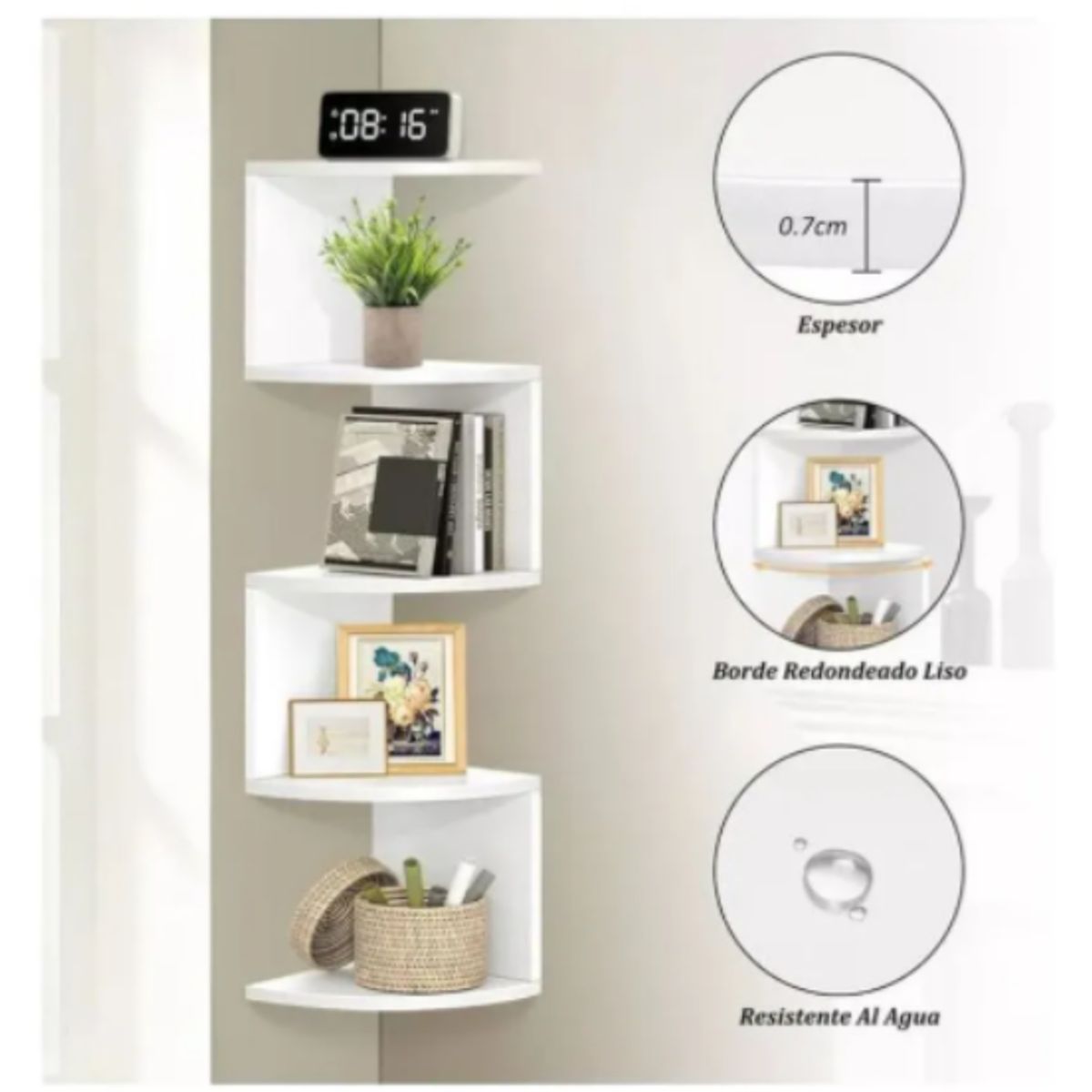 GENERICO - Repisa Esquinera Zig Zag Moderna 5 Niveles De Madera MDF Blanco