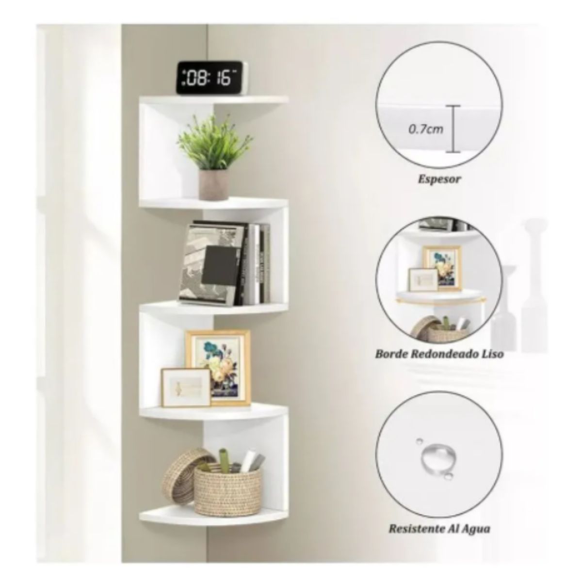 GENERICO - Repisa Esquinera Zig Zag Moderna 5 Niveles De Madera MDF Blanco
