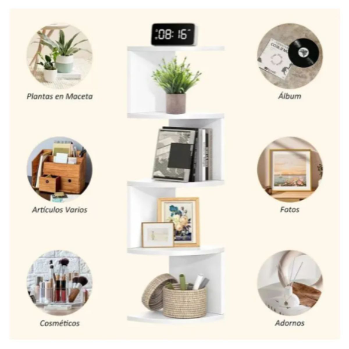 GENERICO - Repisa Esquinera Zig Zag Moderna 5 Niveles De Madera MDF Blanco