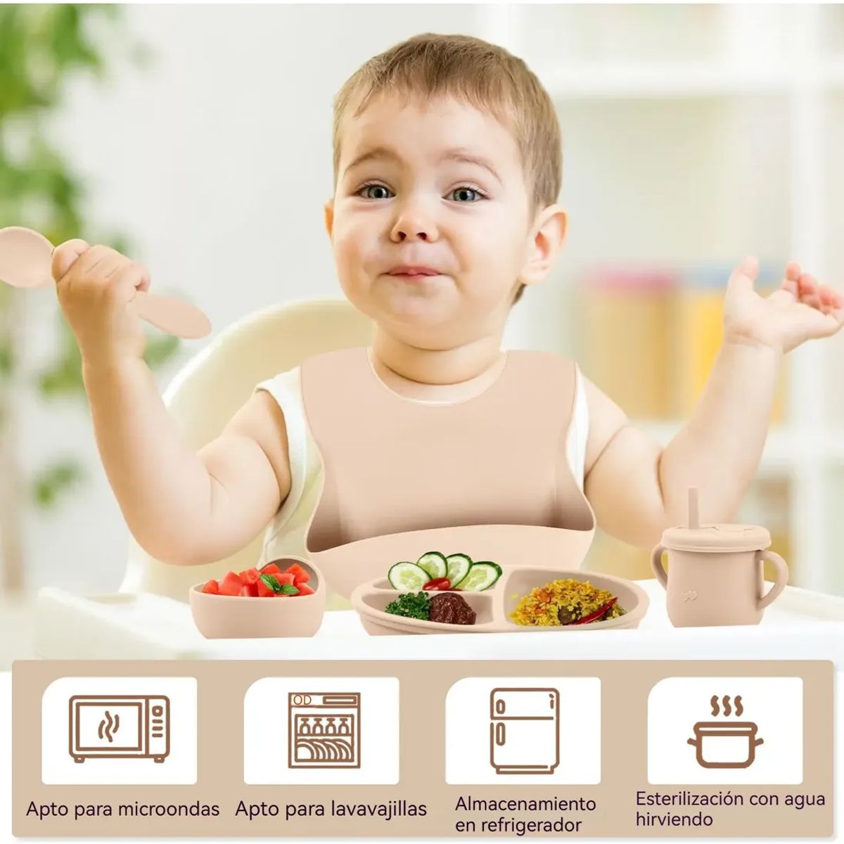 GENERICO - 6 Pcs De Vajilla De Silicona Para Bebés Y Niños Libre De Bpa