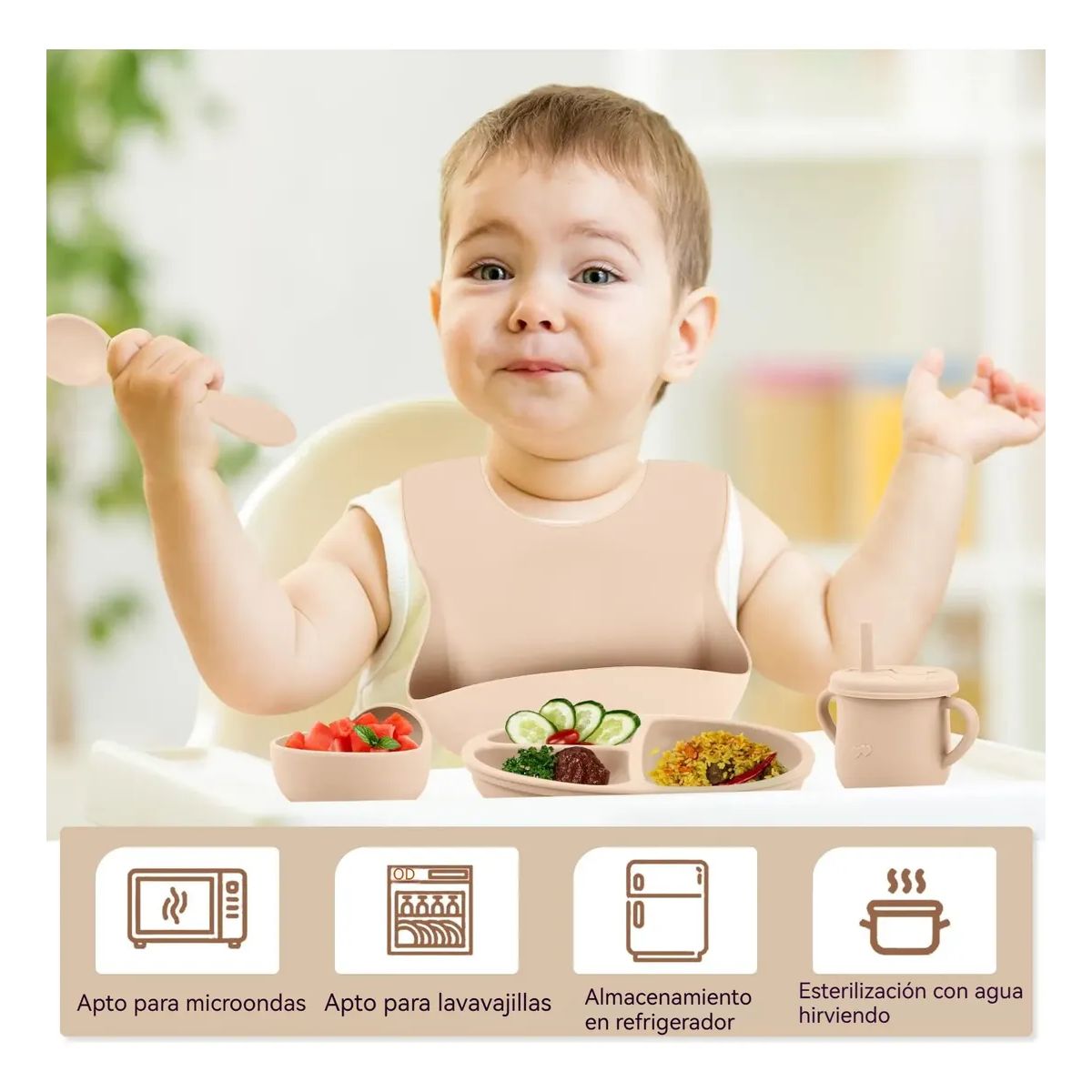 GENERICO - 6 Pcs De Vajilla De Silicona Para Bebés Y Niños Libre De Bpa