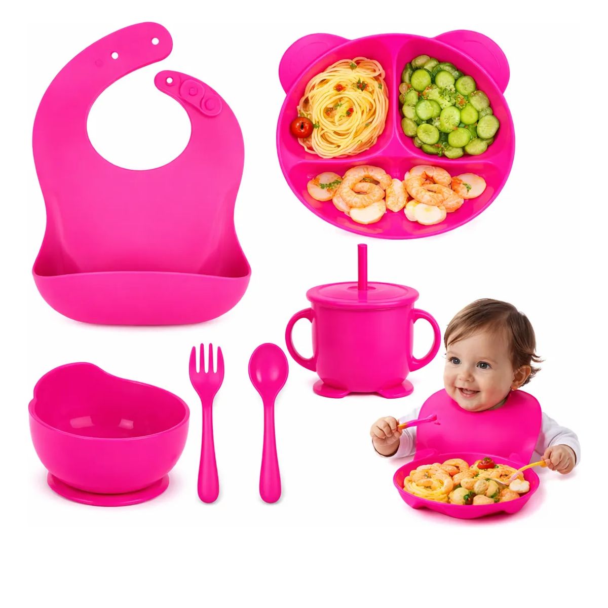 GENERICO - Set Platos Bebe Juego De Cubiertos De Silicona Bebe 6pcs