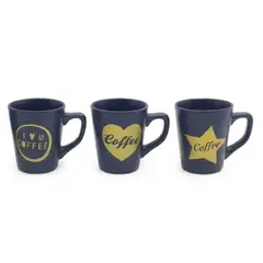 GENERICO - Set Tazas de Cerámica Azul Navy y Dorado 360ml