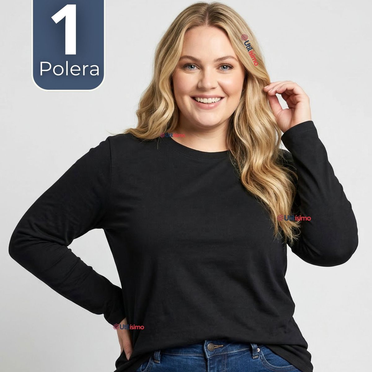 UTILISIMO - Camiseta Polera Bambú Primera Capa Manga Larga Negro Mujer