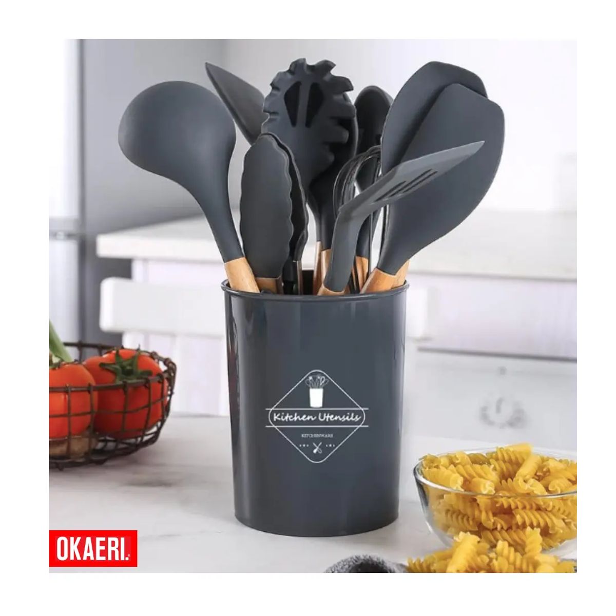 GENERICO - Utensilios Silicona Madera Set Cocina Juego Cucharas Color Turquesa