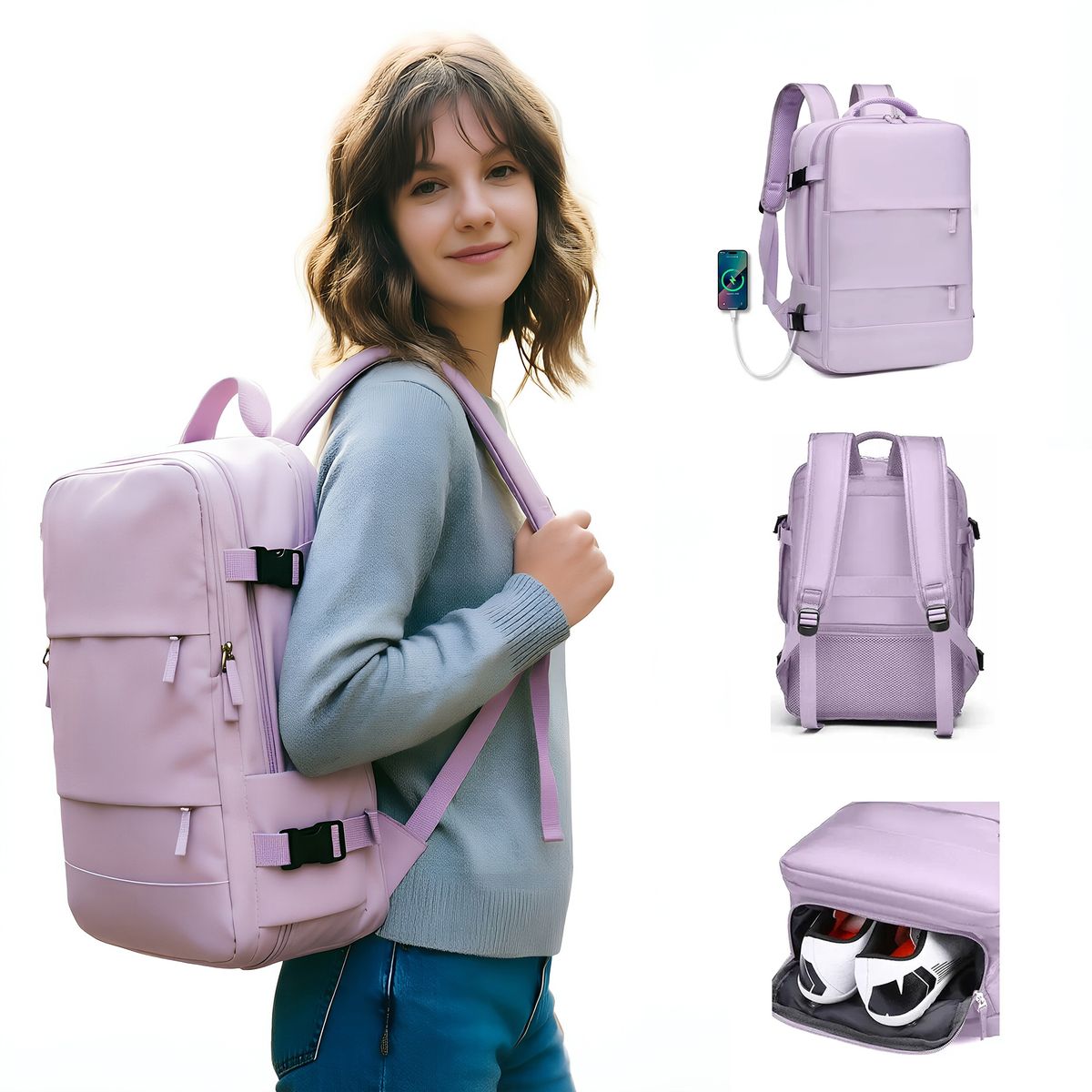 SANKARA - Mochila de Viaje 35L, Mochila Escolar y de Trabajo, Ligera, Resistente Con Entrada Usb