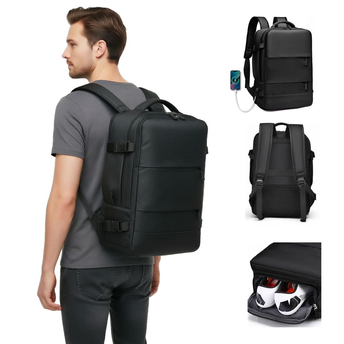 SANKARA - Mochila de Viaje 35L, Mochila Escolar y de Trabajo, Ligera, Resistente Con Entrada Usb