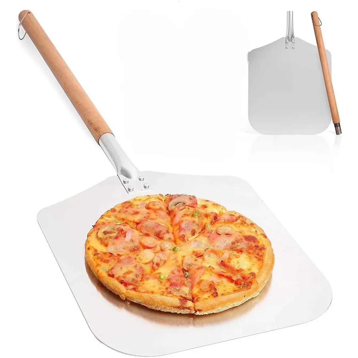 GENERICO - Set Pala Pizza Cortador Espatula Mango Madera Para Servir